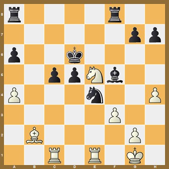 fen:r4r2/6pp/p2k4/2ppNb2/P3n2P/5P2/1B4P1/2R1R1K1 w - - 0 1;